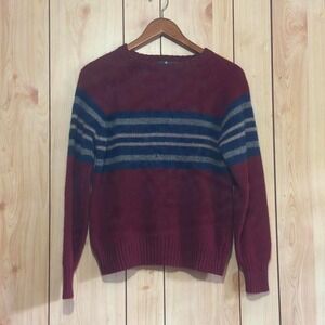 Size Large Burgundy and Blue Striped Wool Sweater Hunt Club from JC Penney